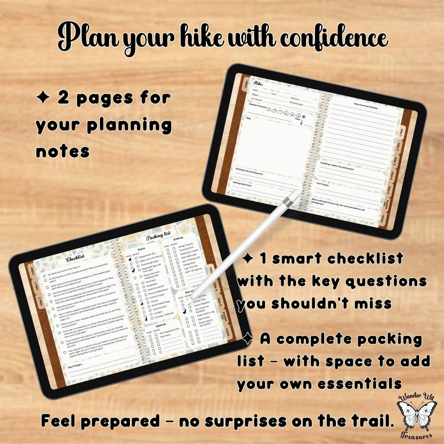 Digital Hiking Planner – 5 Day Hikes | Journal, Packing List & Checklist for Your Tablet