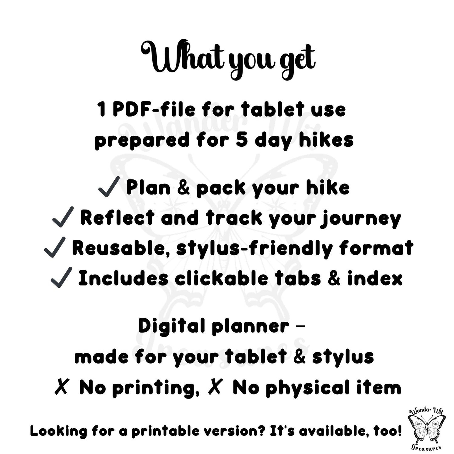 Digital Hiking Planner – 5 Day Hikes | Journal, Packing List & Checklist for Your Tablet
