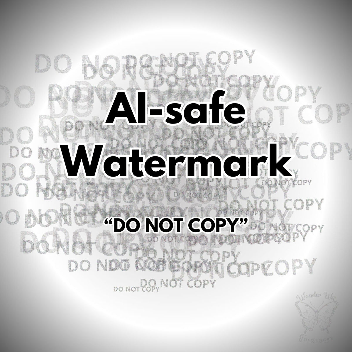 AI-safe “Do Not Copy” watermark shown as a word cloud design. AI-resistant watermark PNG with transparent background, created to protect photos and online images from AI-based watermark removal.