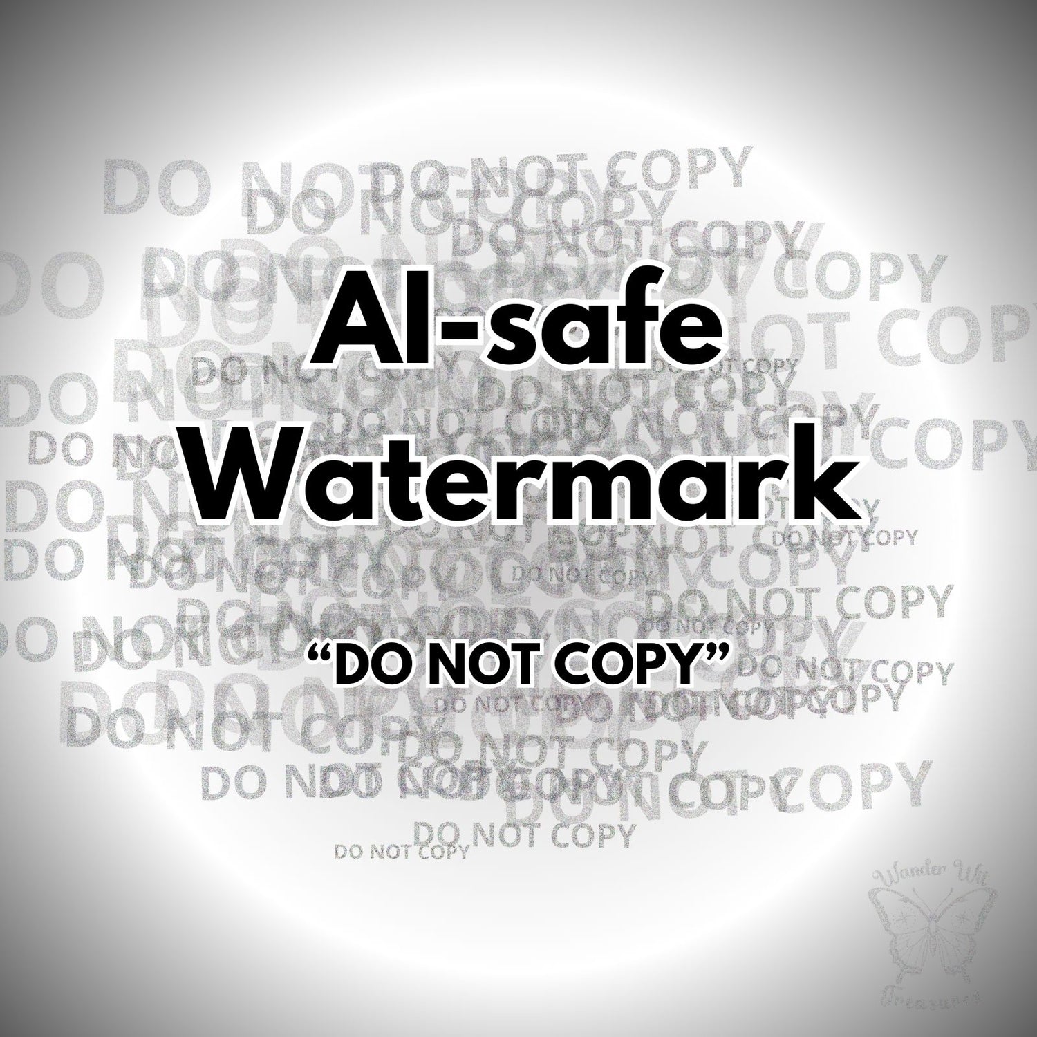 AI-safe “Do Not Copy” watermark shown as a word cloud design. AI-resistant watermark PNG with transparent background, created to protect photos and online images from AI-based watermark removal.