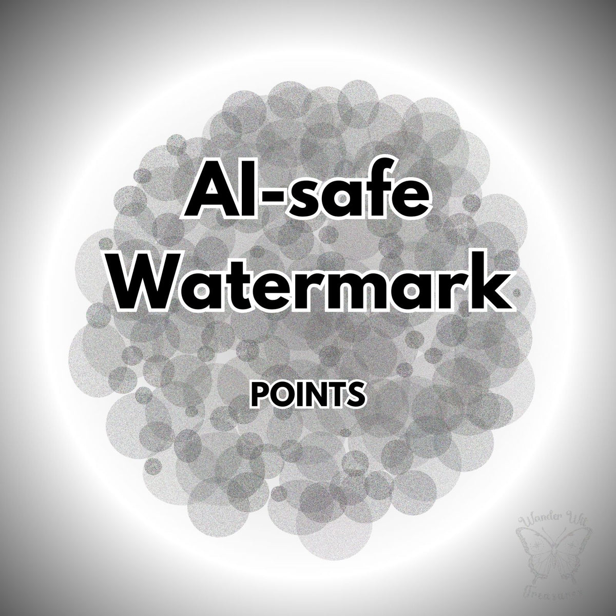 AI-safe point cloud watermark shown as a dense pattern of overlapping points, designed to protect photos by blending into image textures.