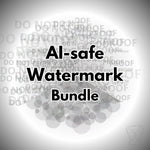 AI-safe watermark bundle with three AI-resistant watermark styles, transparent PNG files, including word clouds and point cloud pattern.