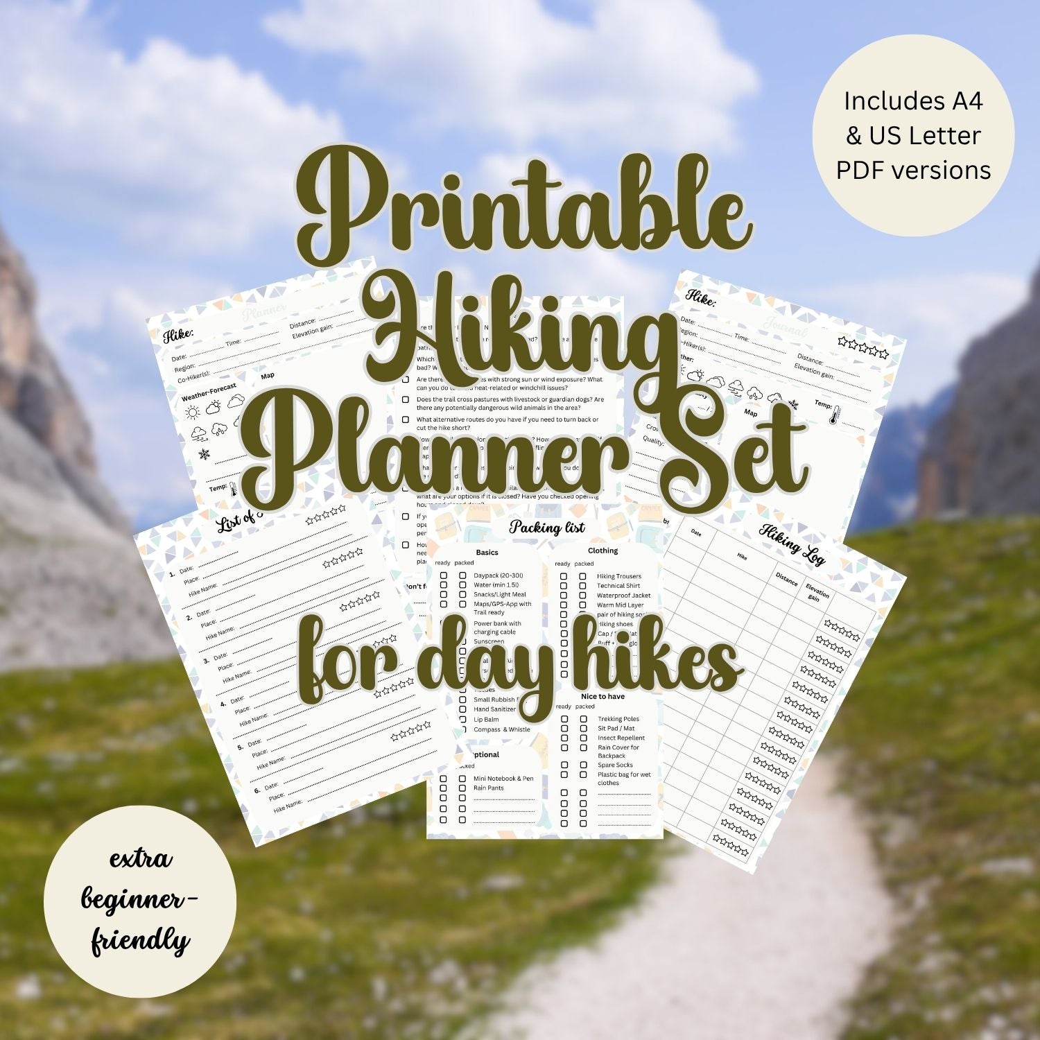 Day Hike Planner Set – printable Journal, Checklist & Packing List