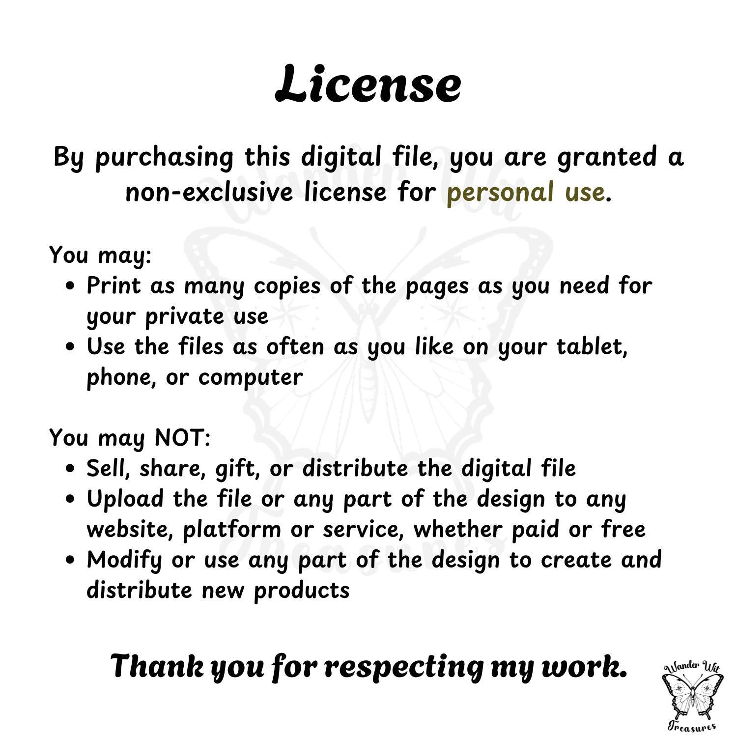 License agreement for a digital file with text and a logo on a white background