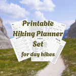 Set of hiking planner sheets with mountain background