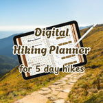 Digital Hiking Planner on a tablet with a mountainous landscape in the background