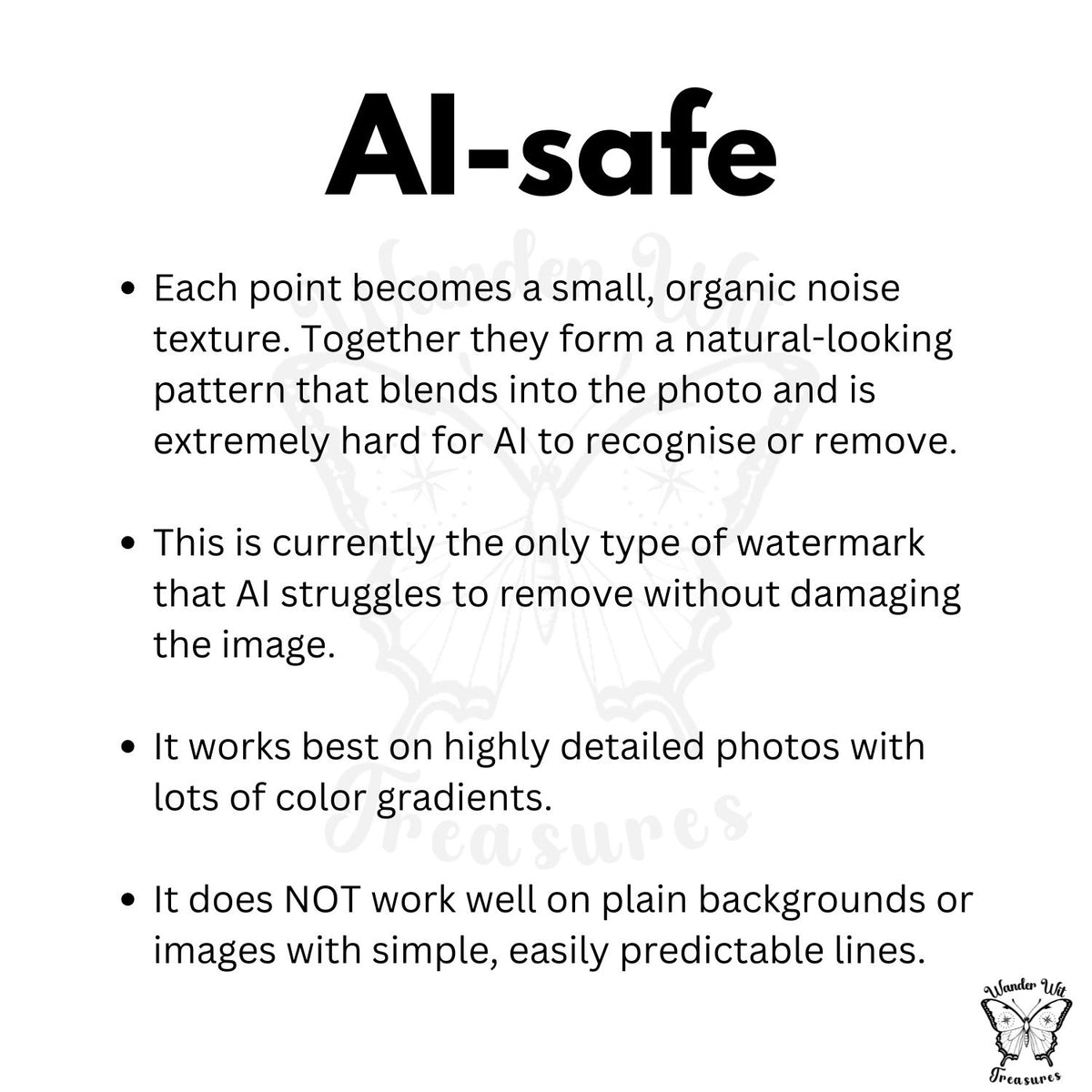 Explanation graphic showing how the point cloud watermark creates organic noise that is difficult for AI tools to detect or remove.