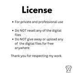 License information for the AI-safe watermark bundle, explaining allowed private and professional use and restrictions on resale or redistribution.