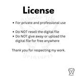 License information for the AI-safe watermark PNG. For private and professional use only. Digital file may not be resold, shared or redistributed.